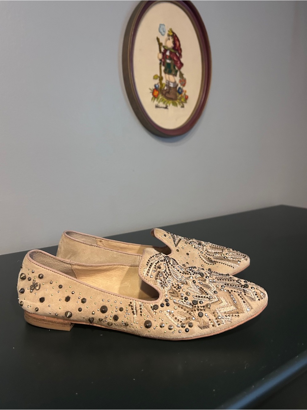 Sam Edelman Avalon Smoking Flats Beaded Embellished Cream Multi Size 9.5